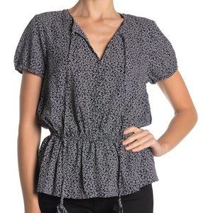 New &.Layered Blouse XS Keyhole Puff Sleeve Peplum